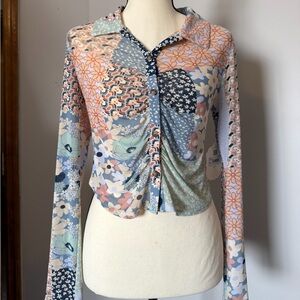 Altar’d State Mesh Patchwork Collared Long Sleeve Size M